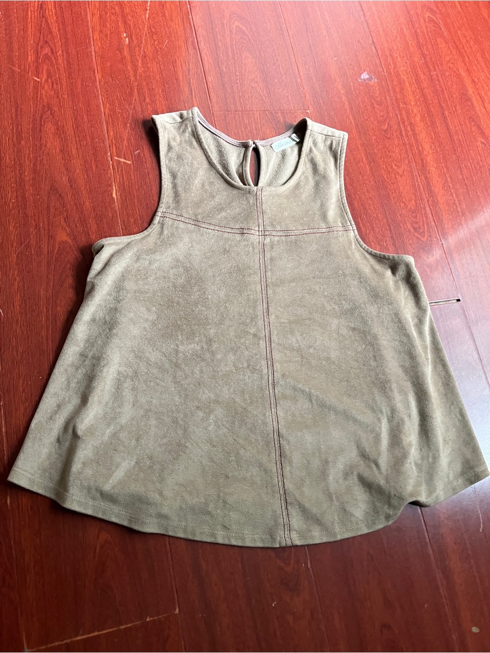 Chloe & Katie Olive Suede-Look Sleeveless A-Line Tank